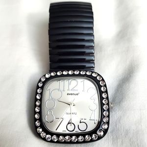 Simple Black Watch with Crystal Trim